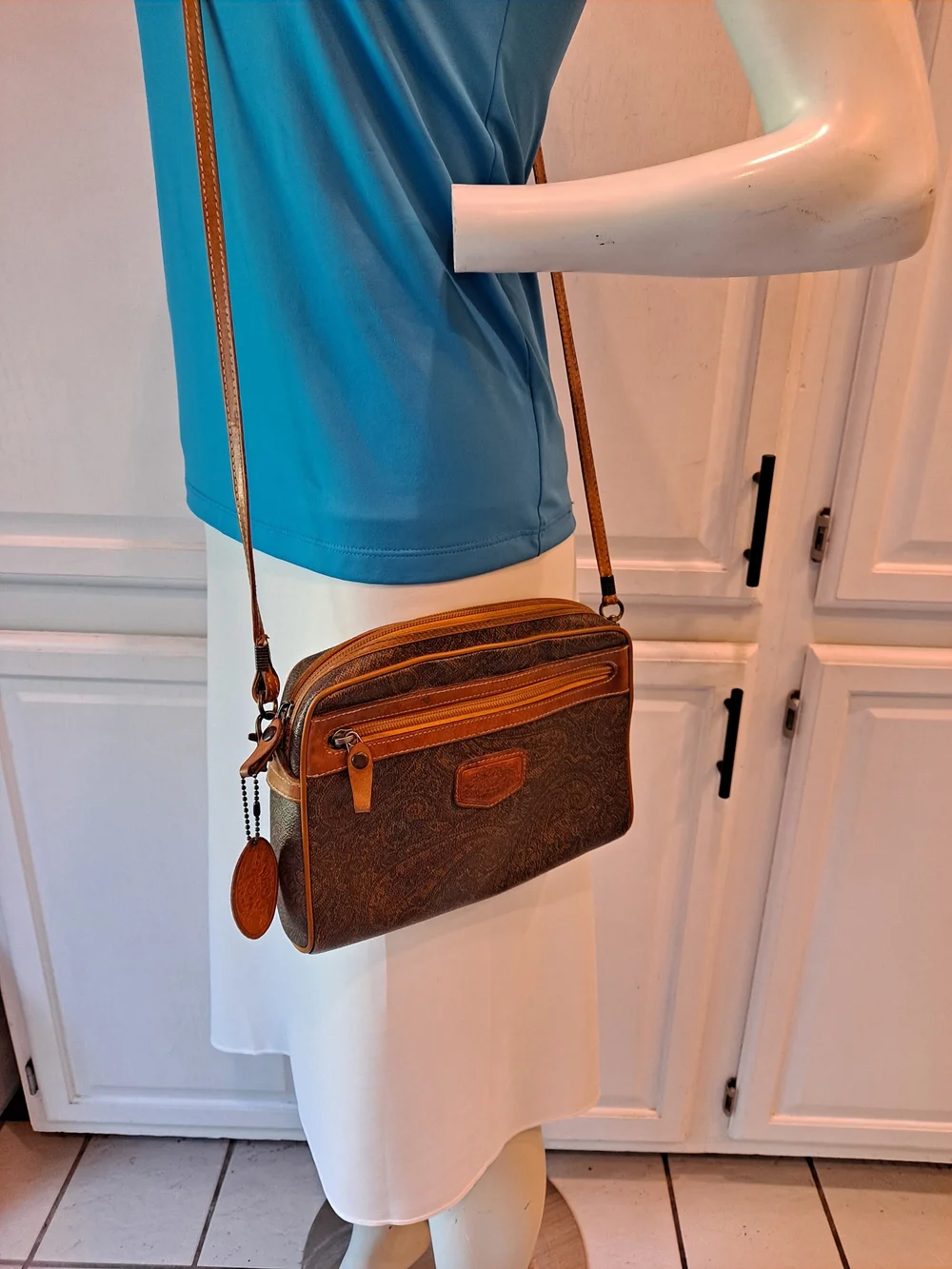 Carlo Rino Italian Vintage 80s Paisley Pattern Brown Crossbody Bag Trendy